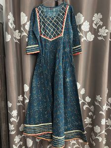 Teal &amp; Red Printed Anarkali Suit
