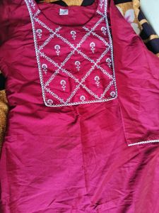 Maroon Embroidered &amp;Combo Kurts