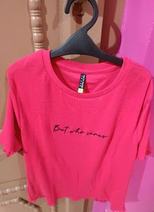 Pink Typography Printed Regular Top