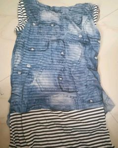 Striped &amp; Denim Print Tank Top