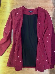 Burgundy Blazer with Print