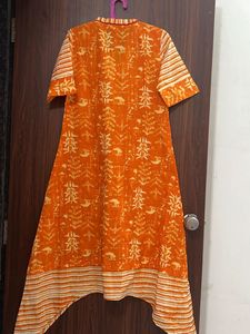 Orange Printed A-Line kurta