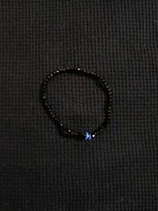Slim & Thin Black Bead Bracelet With Evil Eye Chrm