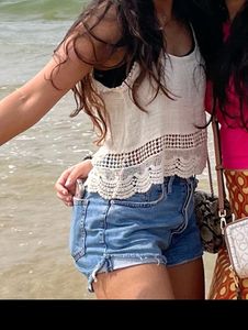 Alia Bhatt White Crochet Top Strap Top