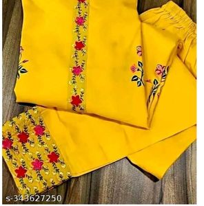 Yellow Embroidered Kurti Set