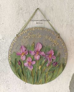 Hand Sculpted Vintage Floral Iris Wall Hanging Art