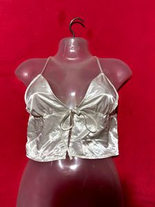 H&amp;M Satin Tie-Front Crop Top