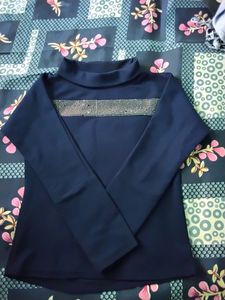 Full sleeves High Neck Navy blue Top For Girls