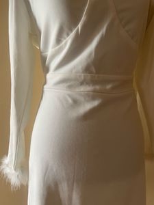 White Mini Dress with Feathered Sleeves