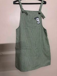 Olive Green Striped Overalls
