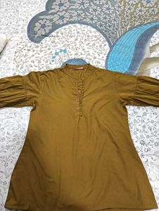 Olive Green Puff Sleeve Dress