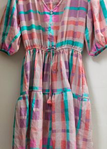 One piece pink And Blue Flared Dress