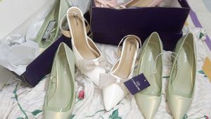 Pointed Heels Sage Green With Golden Shine🦢🤍