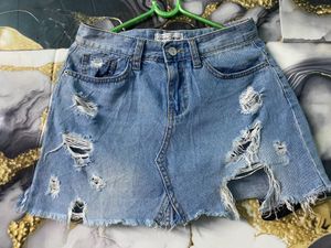 Distressed Denim Mini Skirt
