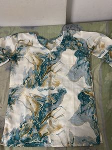 Printed Satin V-Neck Top