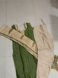 Pista Green Chanderi Cotton Kurta Set With Dupatta