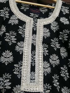 Elegant Black White Cotton Kurta With Dupatta
