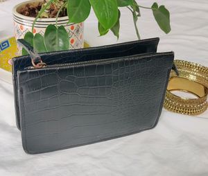 H&M Black Sling Bag With Croc Finish