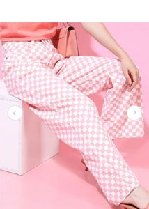 Pink Checkered Wide Leg Pants