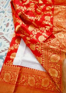 Red Floral Banarasi Silk Saree