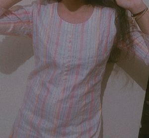 Pink And White Kurta Set