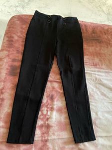 Zara Black Slim Fit Trousers With Velvet Buttons
