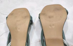 Round Shaped Heel Olive Green Sandals
