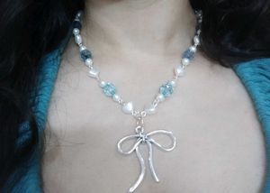 Blue Bow Pearlcore Necklace ⋆.𐙚 ̊