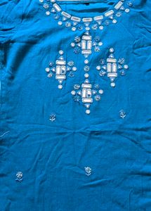 Teal Mirror Embroidery Kurta