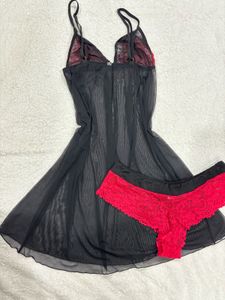 Red &amp; Black Babydoll Set