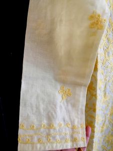 Chikankari Yellow Long Kurti