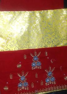 Red &amp; Gold Embroidered Dress Material rajput posha