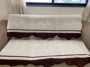 White And Brown Sofa Cover (For 3+2 Seater)