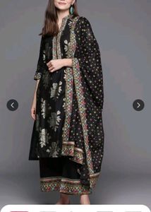 Biba Women BlackFloral RegularPureCotton Kurtaset