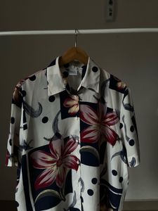 Silk Chiffon Floral Blue White printed Shirt