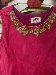 Cute Pink &amp; Gold Girls&#39; Ethnic Dress