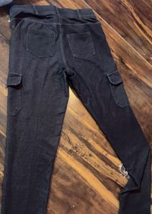 Dark Wash Denim Style Cargo Pants