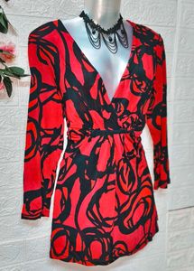 🎁Buy 2 Get 1 Free 🎁Stylish Red &amp; Black Print Top