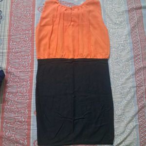 Chic Orange &amp; Black Bodycon Dress