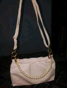 Elegant White Pearl Embellished Bag