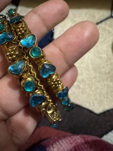 Statement Silver Tone Earrings and Blue stone bang