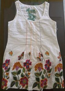White Embroidery Short Kurti