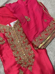 Pink Embroidery Suit With Full  Embroideryduppta