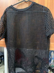 Black Mesh Short Sleeve Top