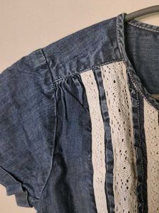 Denim Dress with Lace Detail