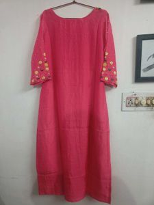 Embroidery Handwork Fuschia Rose KURTA🩷