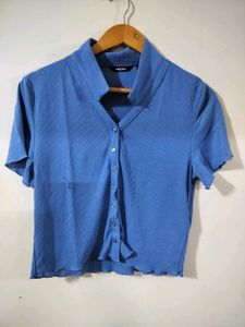 Blue Ribbed Crop Top