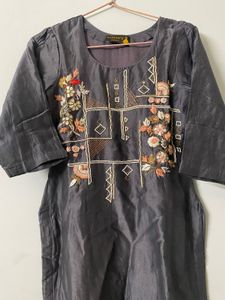 Elegant Metallic Grey 3D Embroidered Suit Set