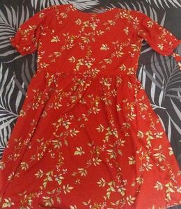 Western Wear Red Floral Dress For Women Casualwear