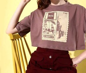 Printed extended sleeves Crop boxy Tshirt